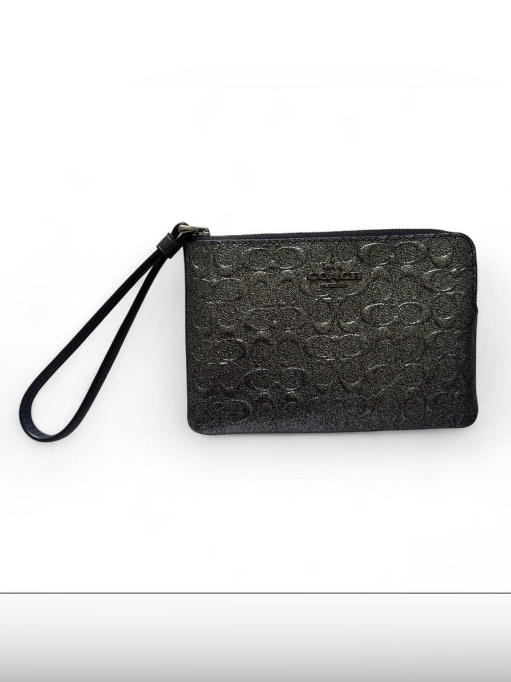 Coach Metallic Signature Wristlet - Gunmetal Black